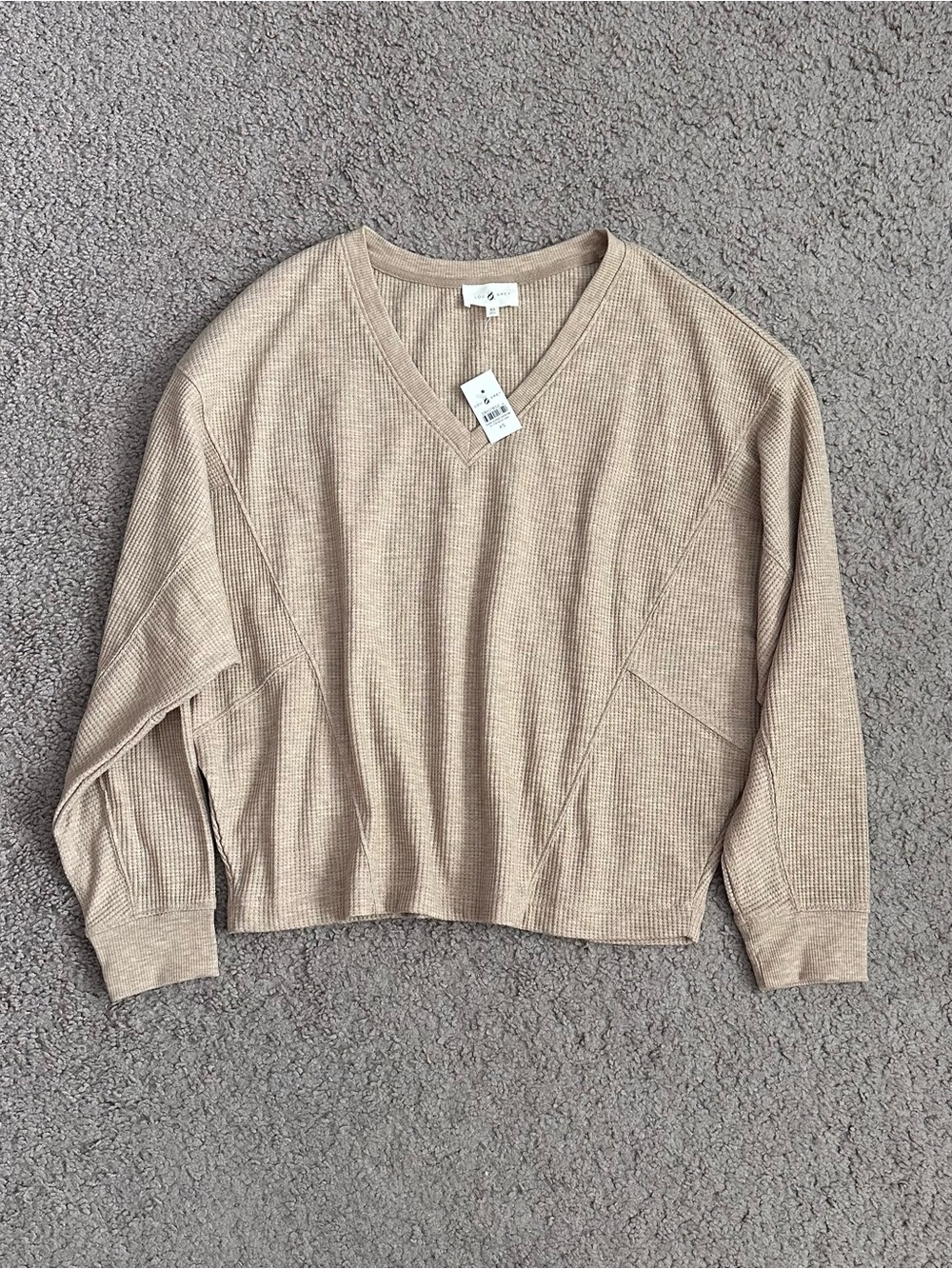 Lou & Grey Beige Ribbed V-Neck Dolman Sleeve Sweater Womens XS